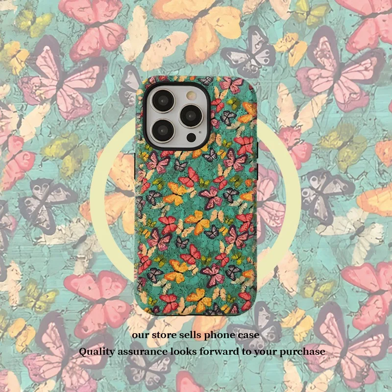 

Small Fresh Green Full Screen Butterfly Phone Case for IPHONE 16 ProMax 15 14 13 12 11 Acrylic TPU Two in One Mobile Phone Cases
