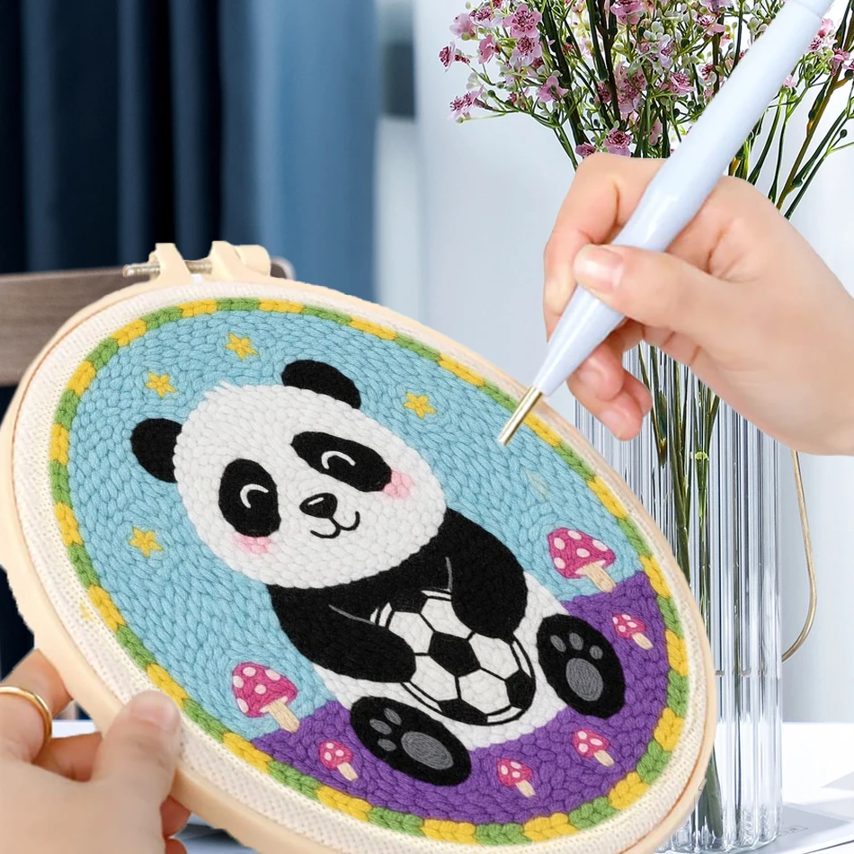 

GATYZTORY diy punch needle embroidery kit Cartoon Panda Football Tufting Handmade Yarn Sewing accessories Diy Set Gift 20x20cm