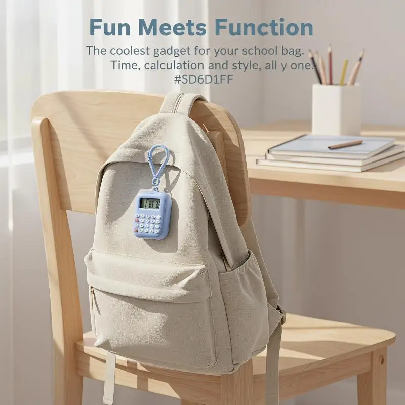 Mini Digital Calculator Keychain Portable Time Display Countdown Small Calculator For Student School Bag Daily Carry
