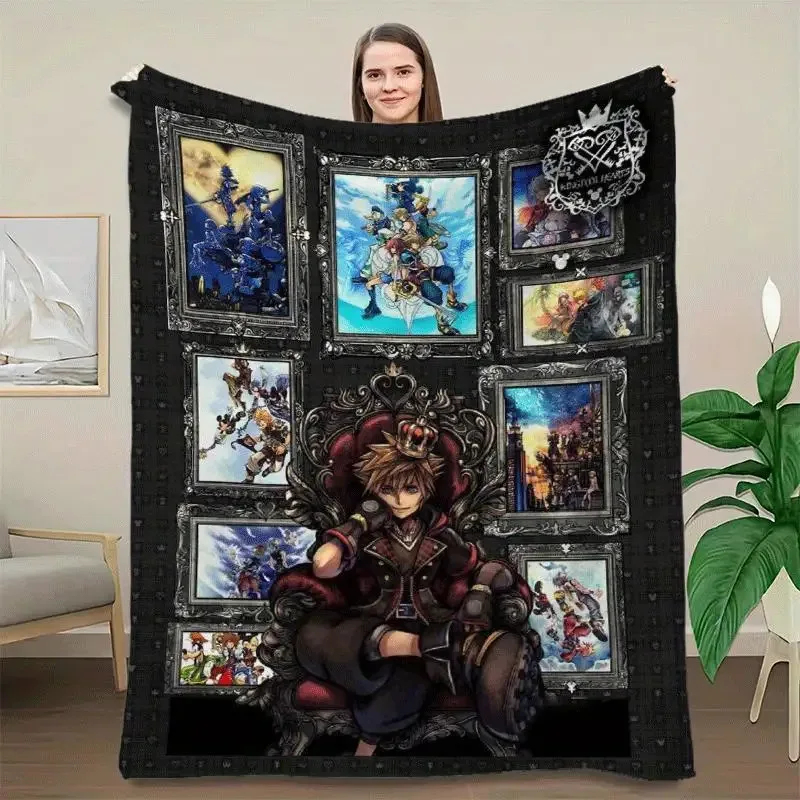 [Soft Warm Lightweight Throw] Hearts Video Game Characters Flannel Blanket - Soft Warm Lightweight Throw with Crowned Characters, All-Season Bedspread for Sofa, Bed, Travel, Dorm - Washable Fans