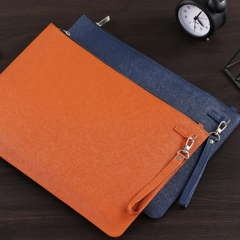New Multifunctional A4 Conference File Folder Business Stationery Information Leather Bag Contract Zipper Document Storage Clip