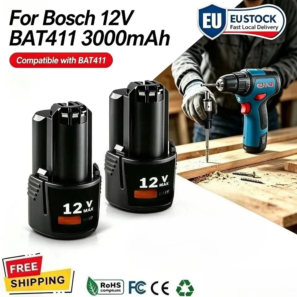 Batteria da 3000 mAh per Bosch BAT411, batteria di ricambio 12V per Bosch BAT411 BAT412A BAT414 BAT412 D-70745GOP, batteria per utensili elettrici.