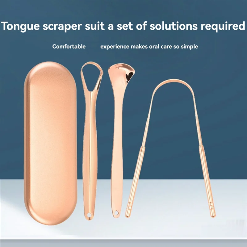 ABKR-Stainless Steel Tongue Scraper Cleaner Travel Portable Case Breath Cleaner Oral Scraper Cleaning Tool