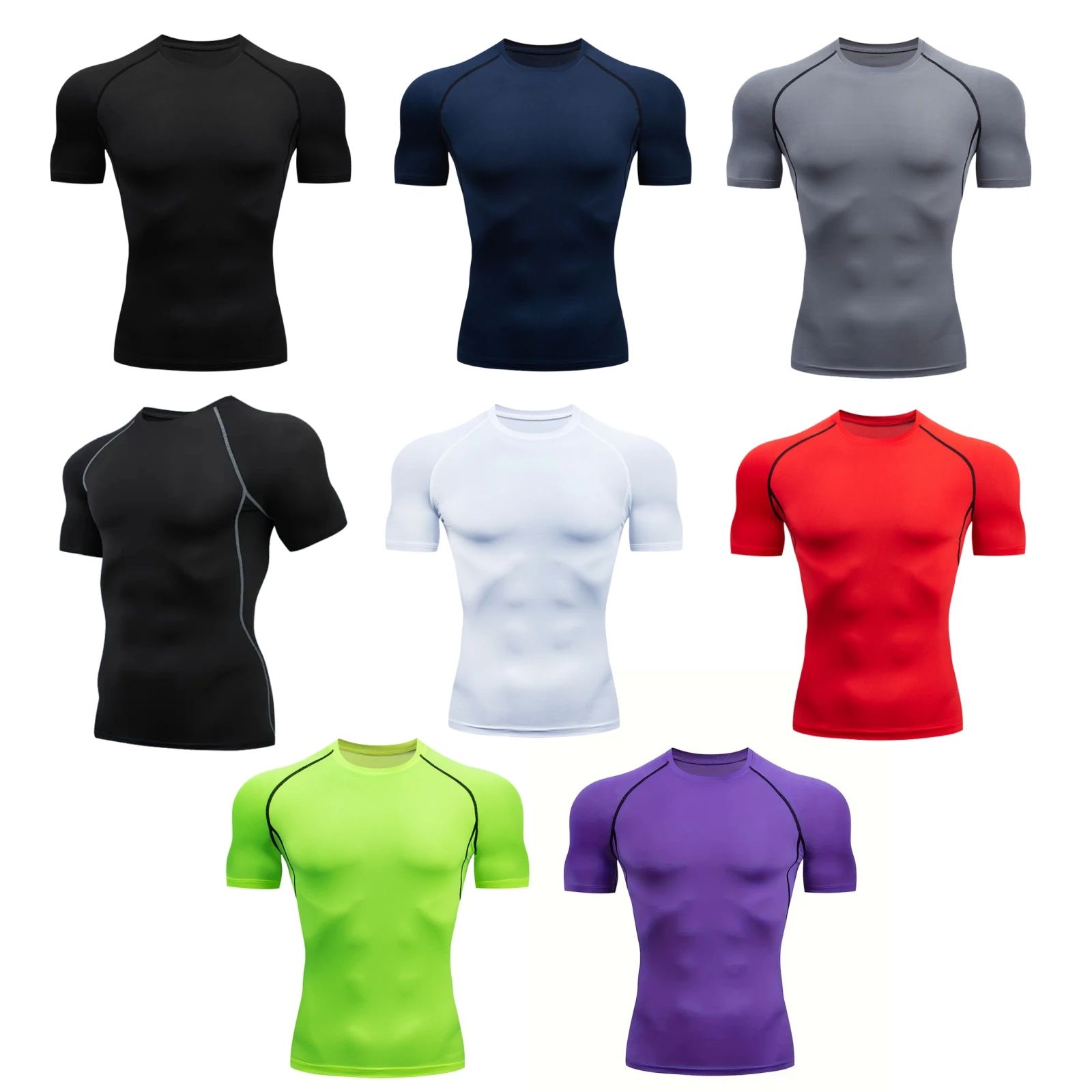 

Men's Cool Dry Short Sleeve Compression Shirts, Sports Baselayer T-Shirts Tops, Athletic Workout Shirt