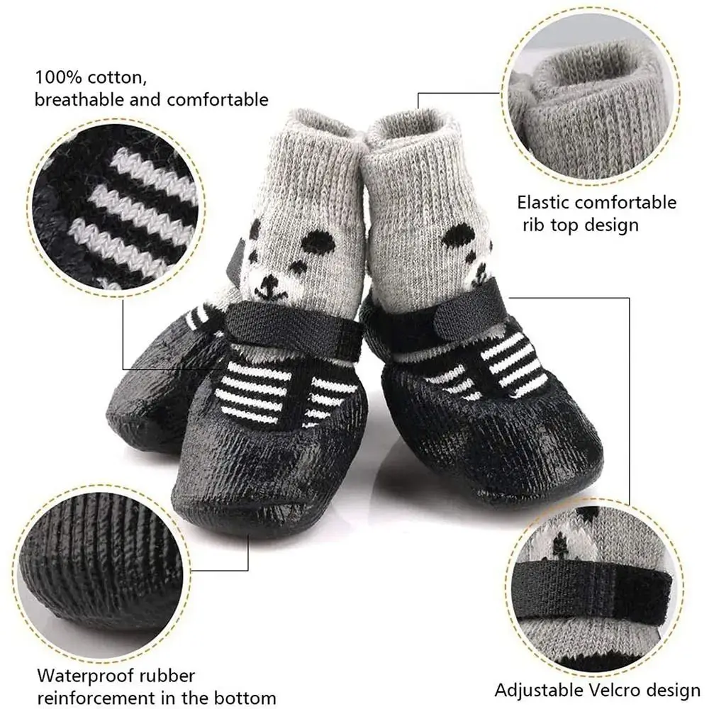 Autumn Winter Pet Dog Shoes Socks Waterproof Cats Dogs Rubber Socks Non-slip Dog Rain Snow Boots Socks Dogs Knitting Warm Socks