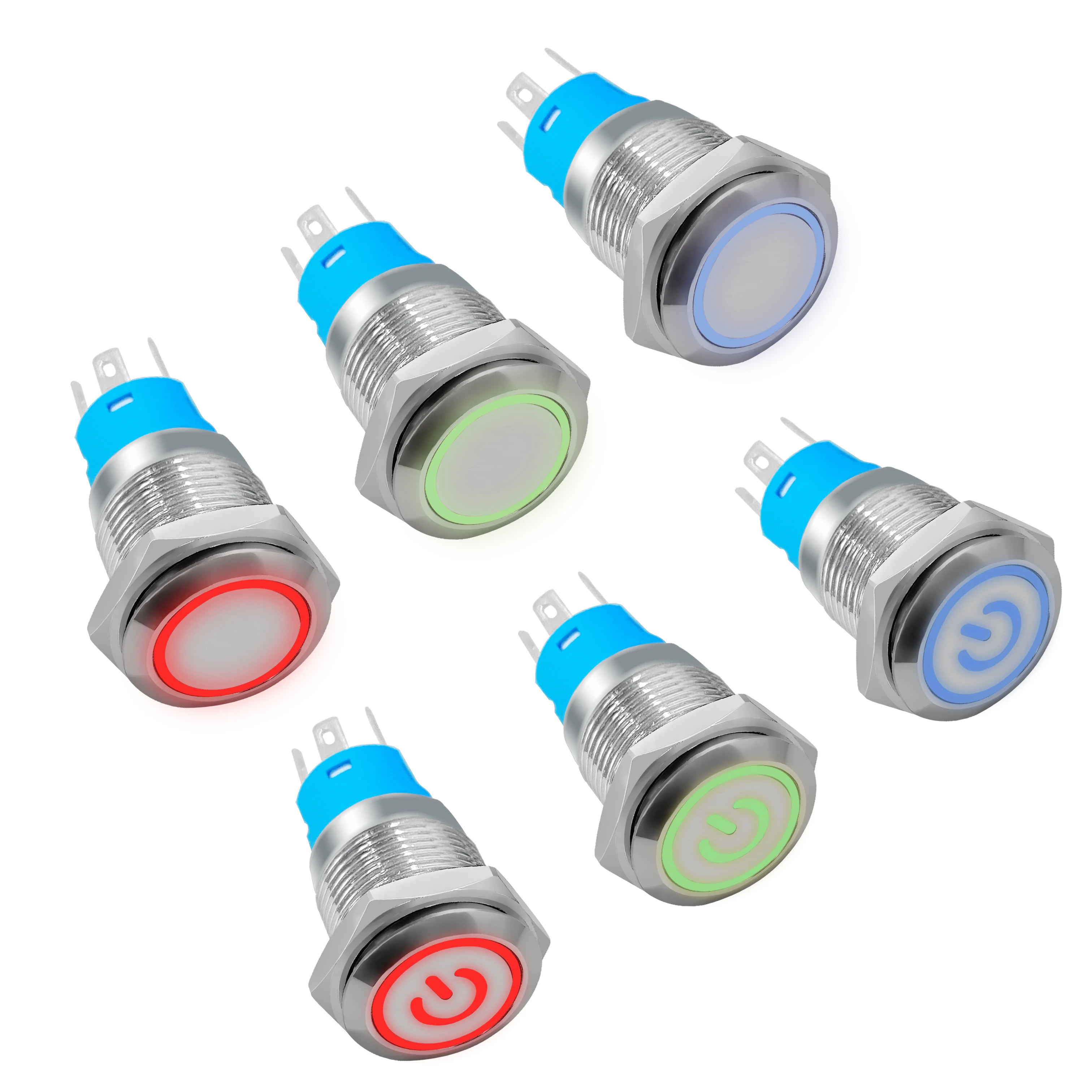 12/16/19/22mm Metal Push Button Switch Power Button Waterproof Flat Bircular Button LED Light Self-Lock self-reset Button