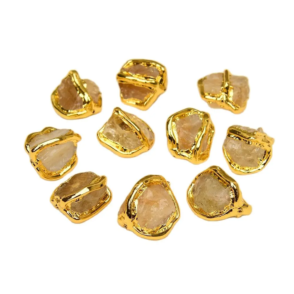 APDGG 5 Pcs Natural Yellow Citrine Gold Plated Nugget Gems Freedom Beads For Pearl Necklace Pendant Jewelry DIY