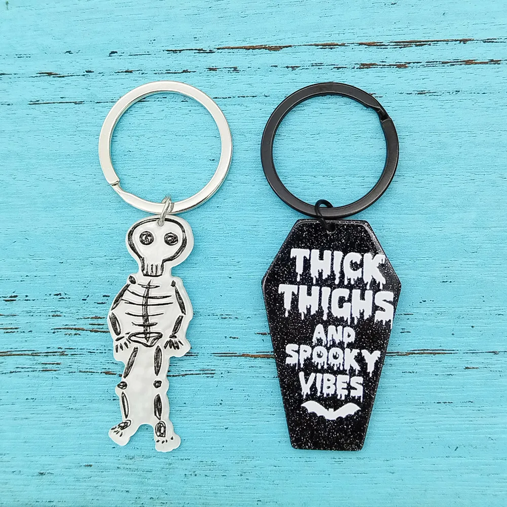 Halloween Party Ghost Tombstone Pattern Acrylic Keychain Funny Skeleton Keychain Pendant