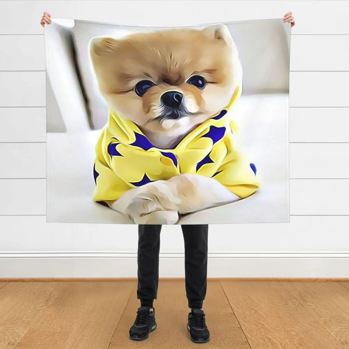 

Pomeranian Wearing Pajamas Throw Blanket Flannels Luxury Designer Polar Blankets