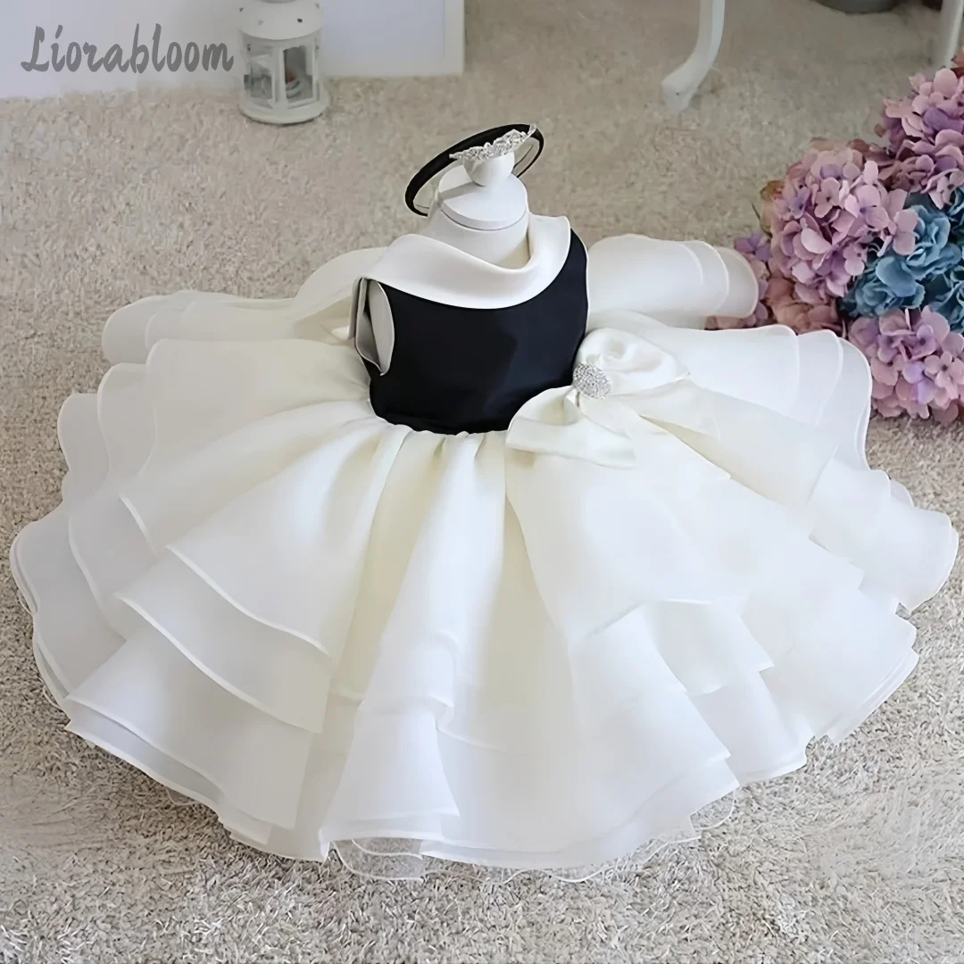 

Girls' Simple Black White Formal Dress Full Skirt Evening Gown Princess Style Flower Girl Dress Exquisite Formal Attire