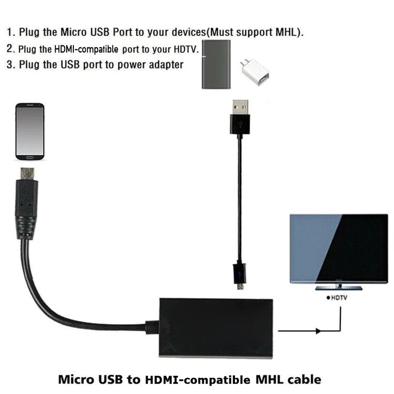 Micro USB 2.0 MHL To HDMI-compatible Cable HD 1080P For Android Samsung HTC LG Xiaomi Redmi Converter Mini Mirco USB Adapter