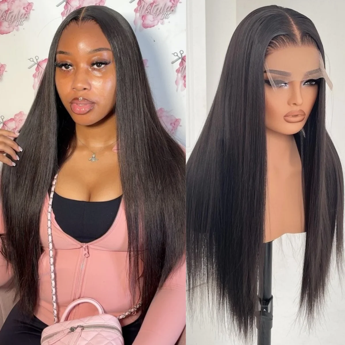 

13×6 Straight Natural Color Lace Front Human Hair Wigs 220 Density Transparent 36 Inch Pre Plucked Lace Frontal Wig For Women1B