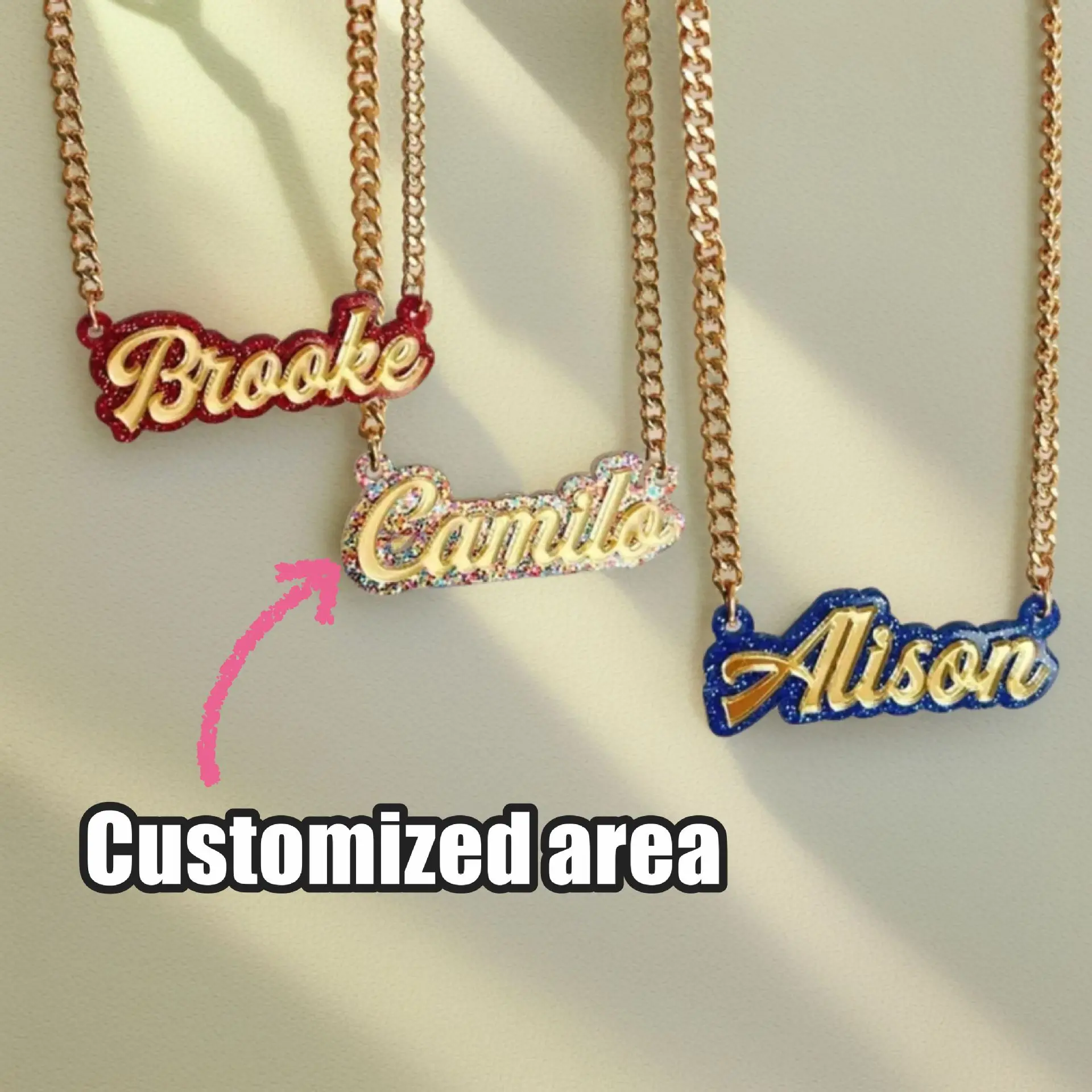 Acrylic Custom Name Necklace Two-Tone Waterproof And Eco-Friendly Necklace Cuban Chain Personalized Necklace Gifts for Children