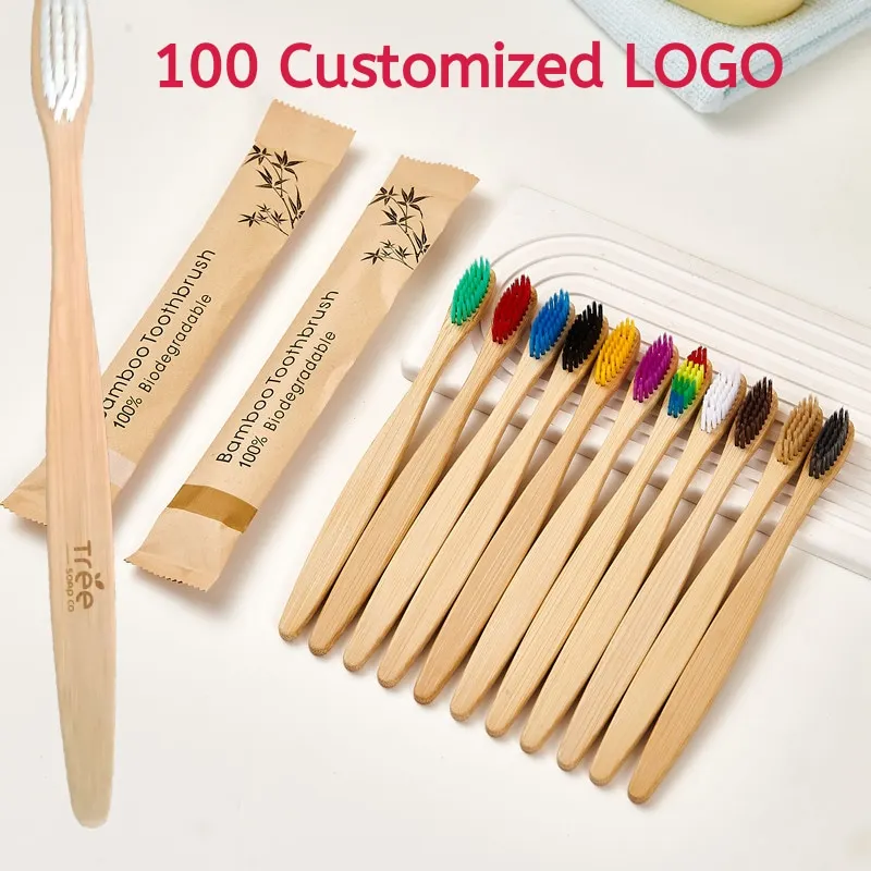 

100 Count Customized Bamboo Toothbrush Eco Friendly Natural Wooden Toothbrushes, Vegan Organic Bamboo Travel Adults Tooth Brush