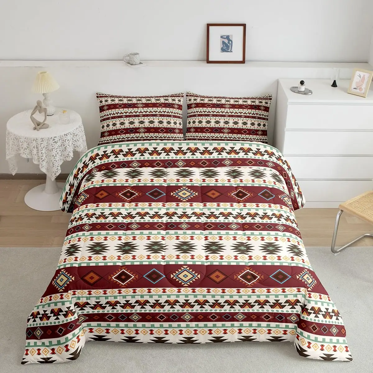 Boho Aztec Bedding Set Full Queen King Size for Teens Adults Men Women Quilt Cover with 2 Pillow Cases Bedroom Decor 3 Piece