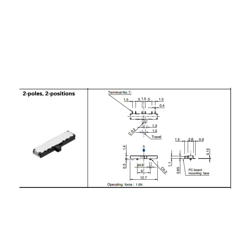 5pcs/lots Imported Japan ALPS SSSS821801 Miniature Toggle Switch 6 feet 2 positions SMD Slide Push Switch