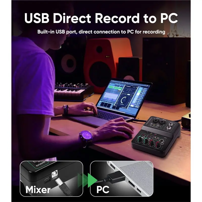 B29C-2 Channel Audio Mixer 32BIT/96Khz Hi-Res Professional Recording Mixer +48V For Live Show Recoding Party DJ Podcast