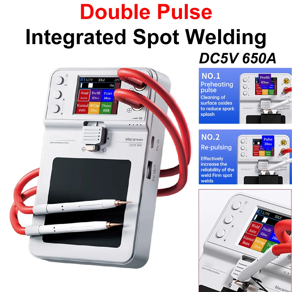 DC5V 650A Spot Welding Machine Integrated Adjustable Double Pulse Time Micro Spot Welder for Phone 11-15PM Battery Repair Tools