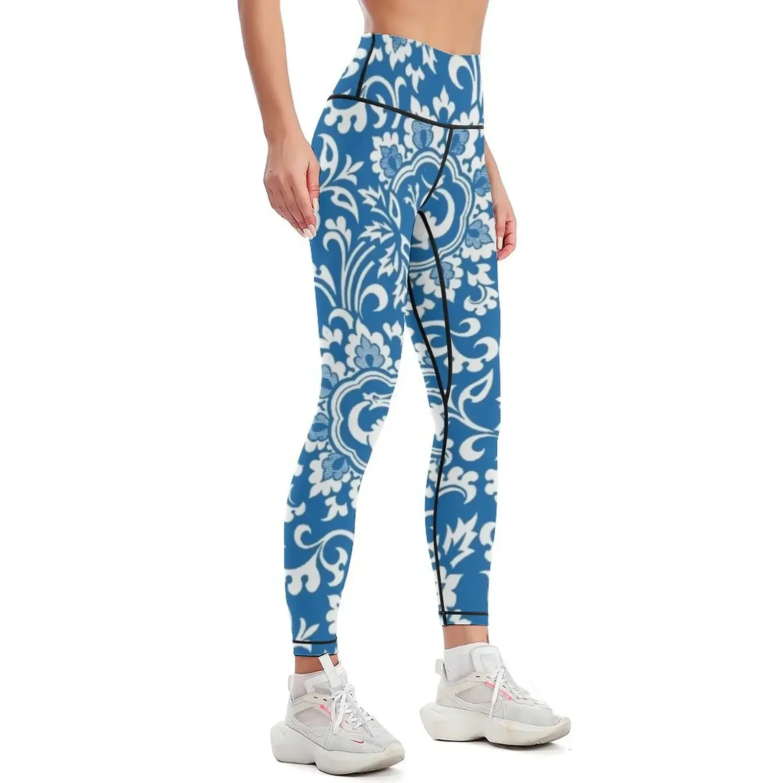 Delft Blue and White Floral Pattern Leggings Leginsy push up sport set Fitness's gym clothes legging gym Womens Leggings