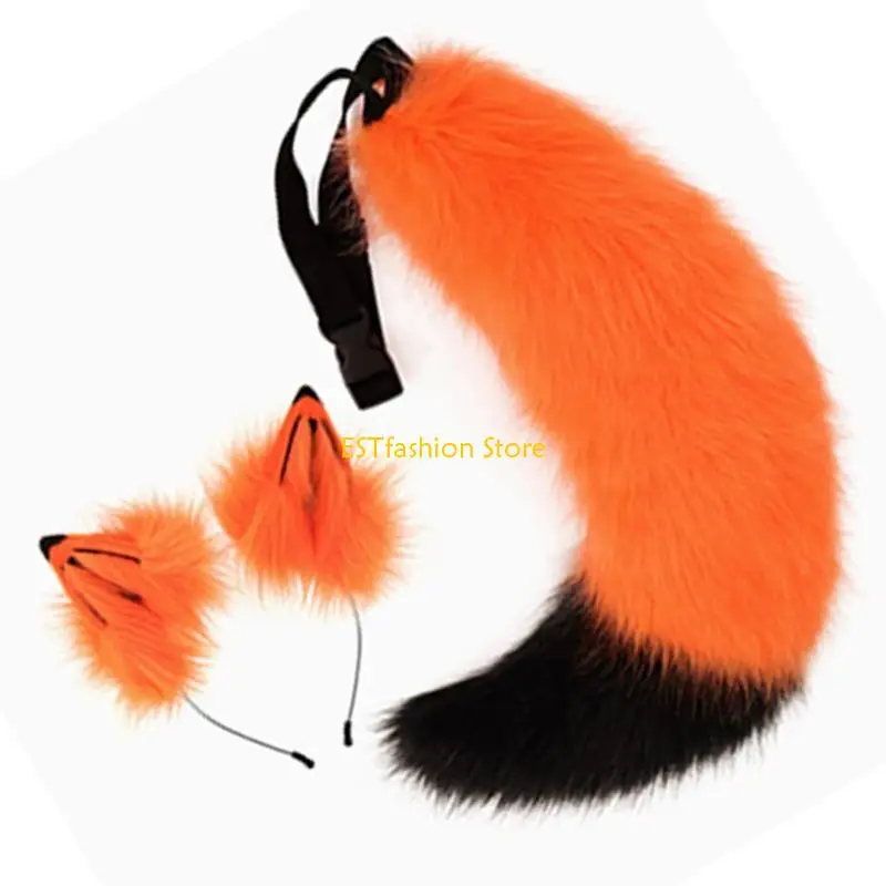Y5GC Wolf Oren en Staart Set Harige Vossen Oor Hoofdband met Wolf Vossen Staart Halloween Dier Cosplay Kostuums Volwassen Tiener