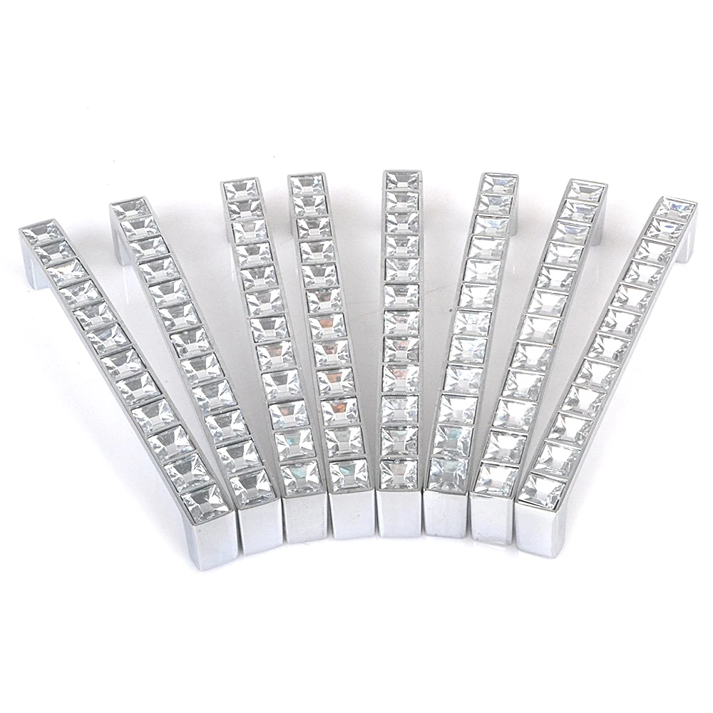 Pack Of 8 Europe Style Square Clear Crystal Rhinestone Furniture Door Wardrobe Cupboard Cabinet Drawer Pull Handle Knobs 128Mm