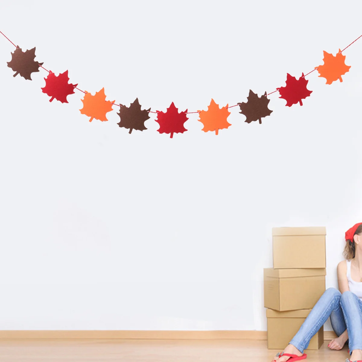

1Set Thanksgiving Maple Leaves Banner Felt Garland Bunting Long Lasting Party Decor Unique Color Design Fall Photo Prop