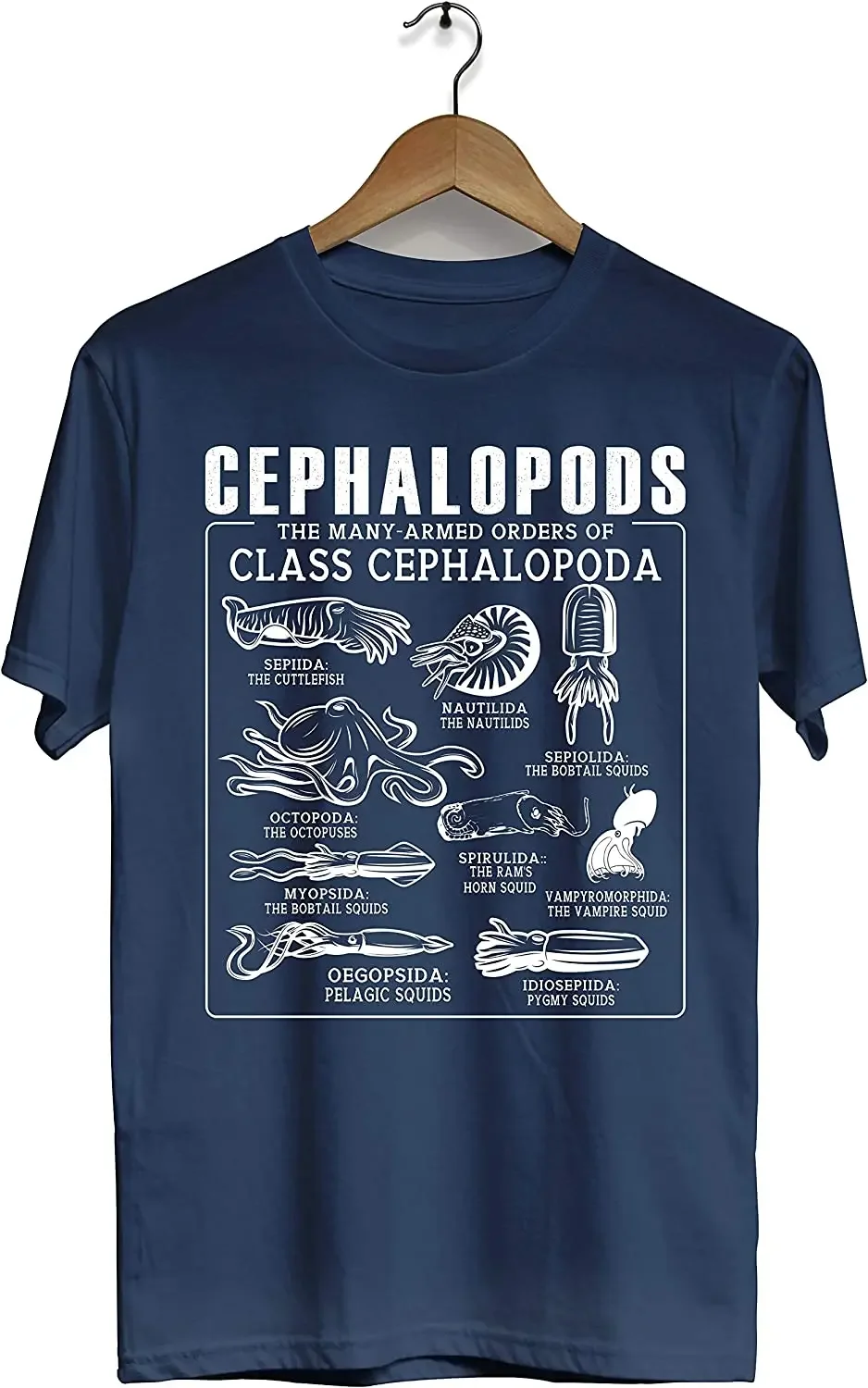 Casual 100% Cotton The Many Armed Orders of Class Cephalopoda. Octopus Squid Cuttlefish Nautilus Cephalopods Unisex T-Shirt