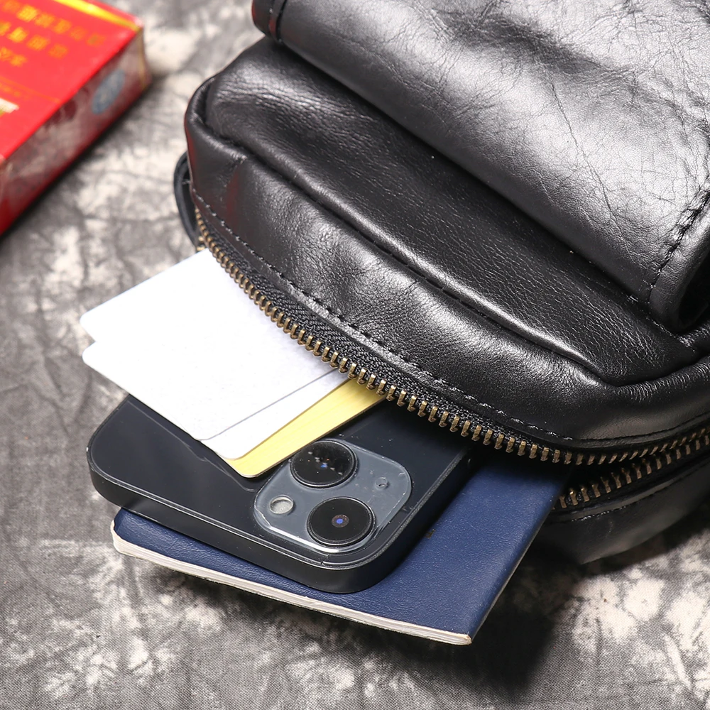 LUOKIR męska skórzana mała torba na ramię moda codzienna Crossbody lekka prosta torba na telefon komórkowy torba ze skóry wołowej — zdjęcie 5