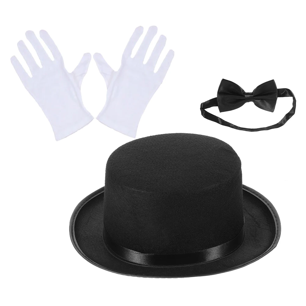 

1 Set Top Hat Costume Accessory For Detective Role Play Events Men'S Fashion Hat Bow Tie Gloves Breathable Fabric Party Favor