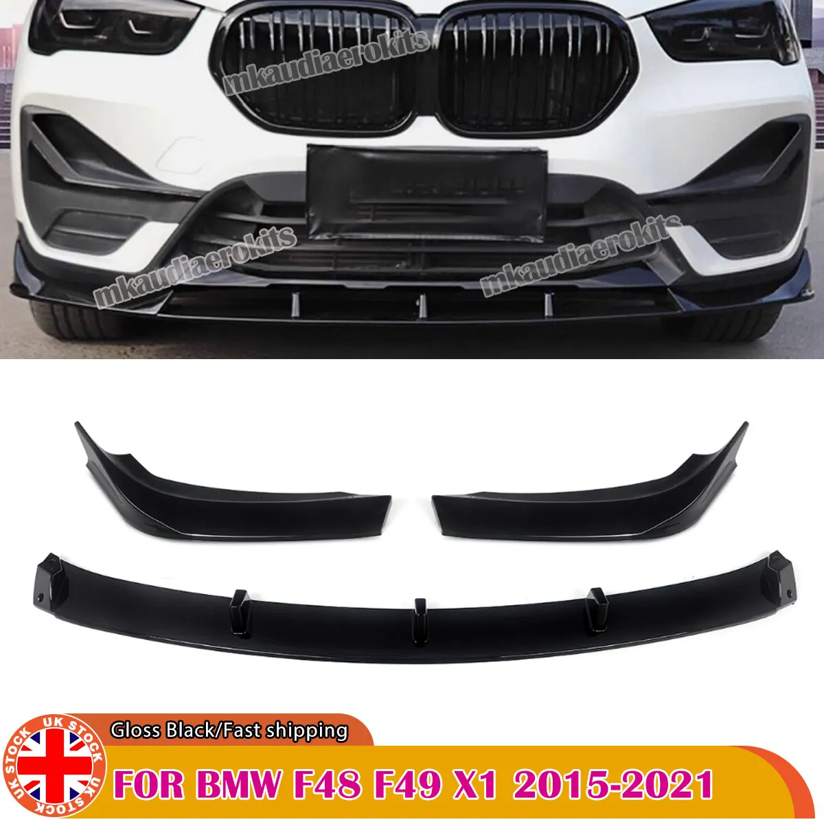 For BMW F48 F49 X1 AC Style Front Bumper Splitter Lip 2016 2017 2018 2019 2020 2021 Canard Lip Tunning Parts gloss black