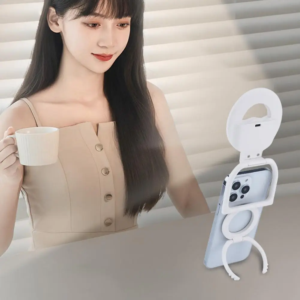 Folding Magnetic Mobile Phone Fill LED Light Multi Functional Phone Holder Portable Live Streaming Outdoor Desktop Stand