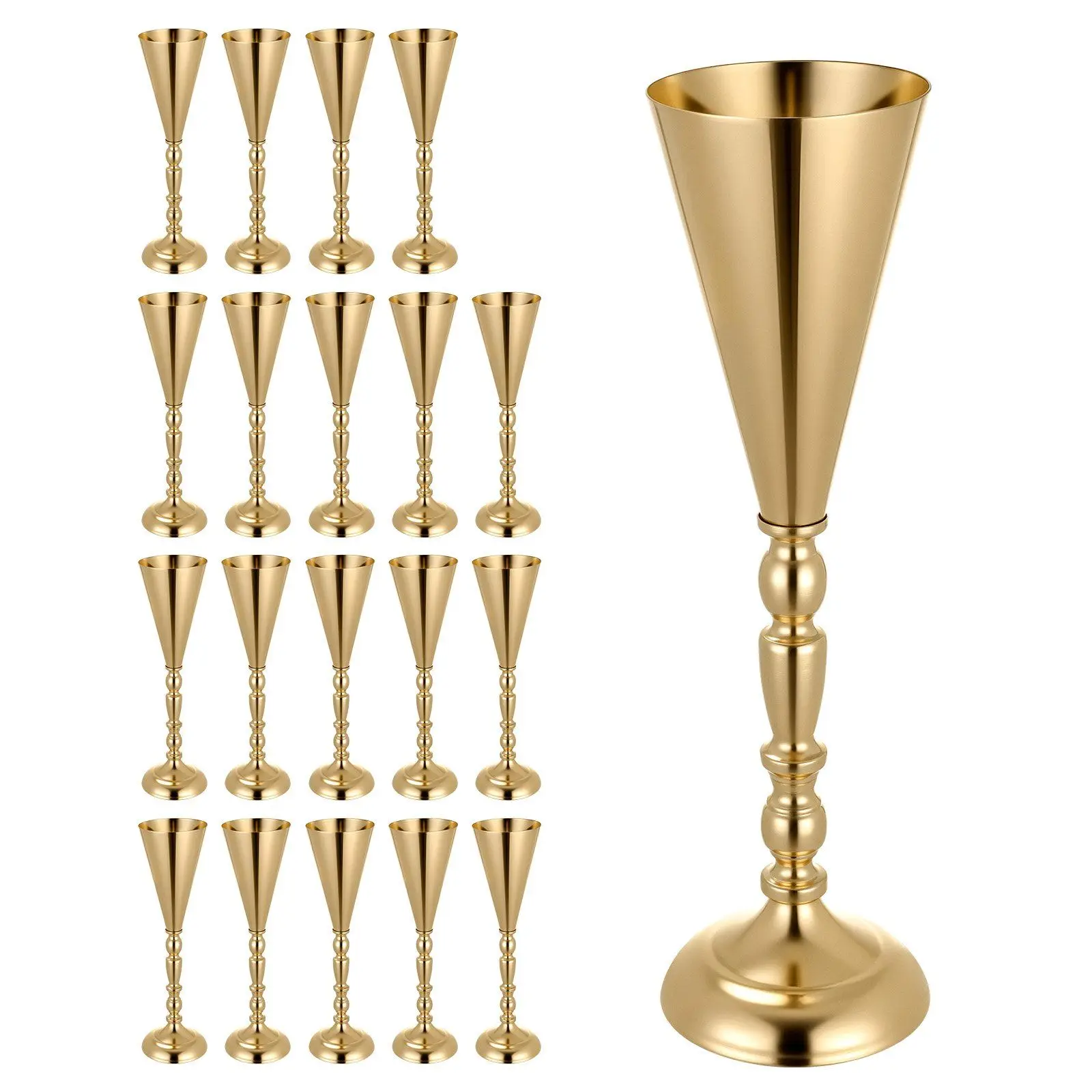 20 PCS Wedding Flower Vase, 16.9 in Tall Trumpet Flower Table Centerpieces, Banquet Vases Easy Installation, Electroplated Versatile Arrangement Stand for Party Events Home Decor Reception, Gold