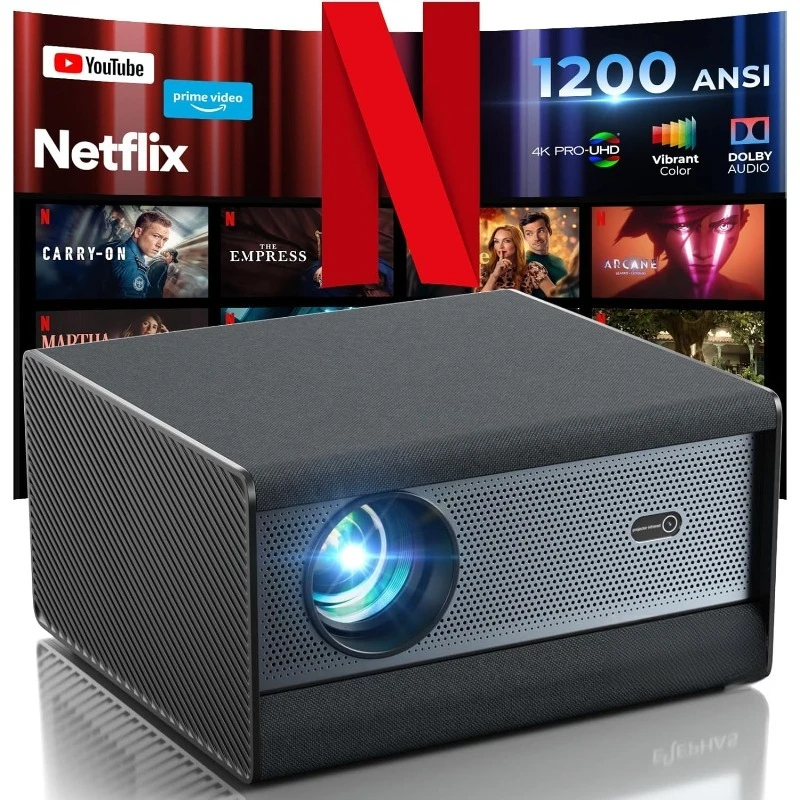 

[1200 ANSI/Netflix-Licensed/30W Dolby Audio] ELEPHAS Smart 4K Projector with WiFi and Bluetooth, Dust-Proof Sealed UHD Video Pro