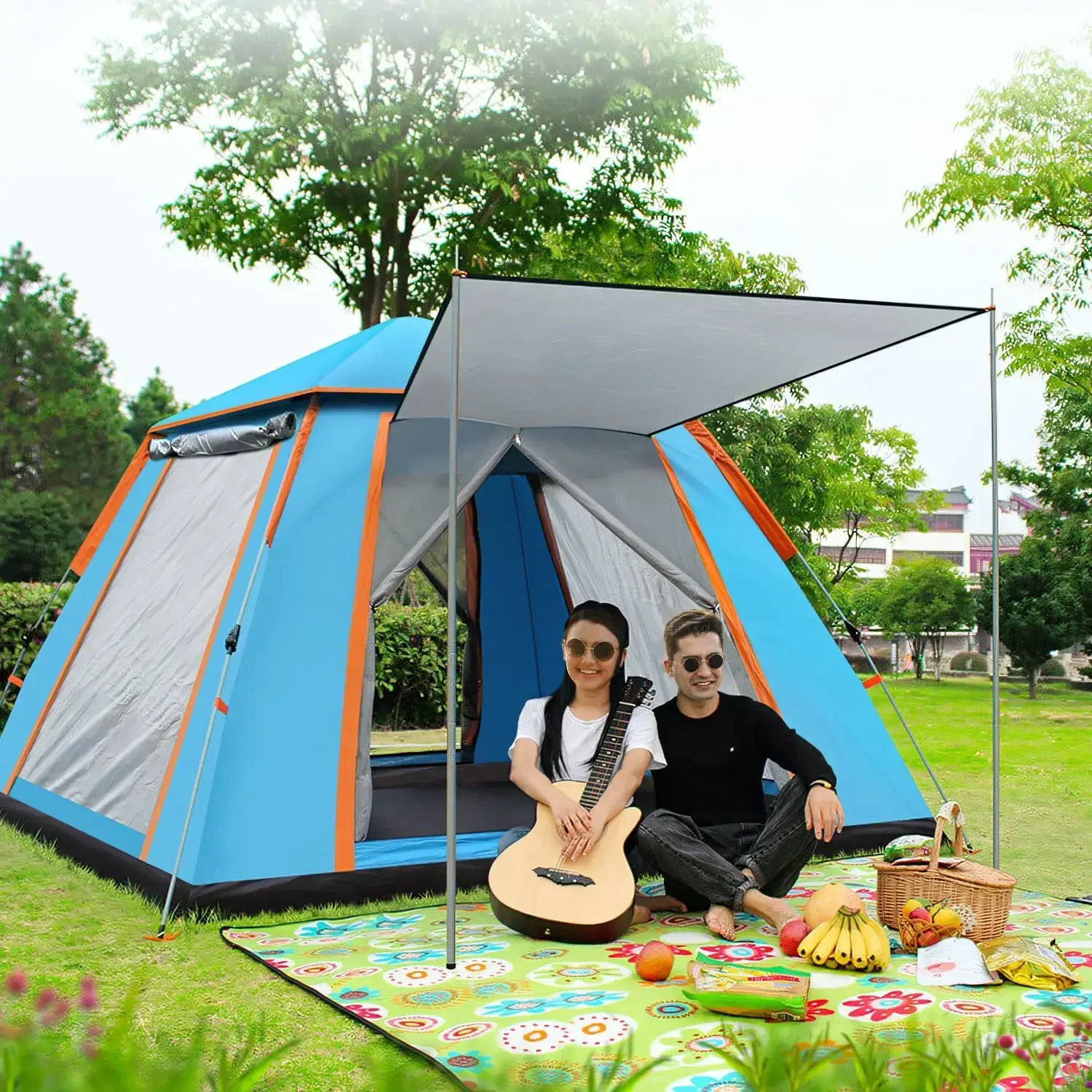 Automatic Quick Open Tent Sun-Protection Portable Hexagonal Tent Waterproof Beach Travel Tent for Family 4-5/5 People view 6