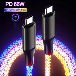 6A Fast Charging RGB Breathing Luminous Gradient Light Data Cable 66W TYPE-C Charger For iPhone 15 Pro Huawei Samsung Data Cable