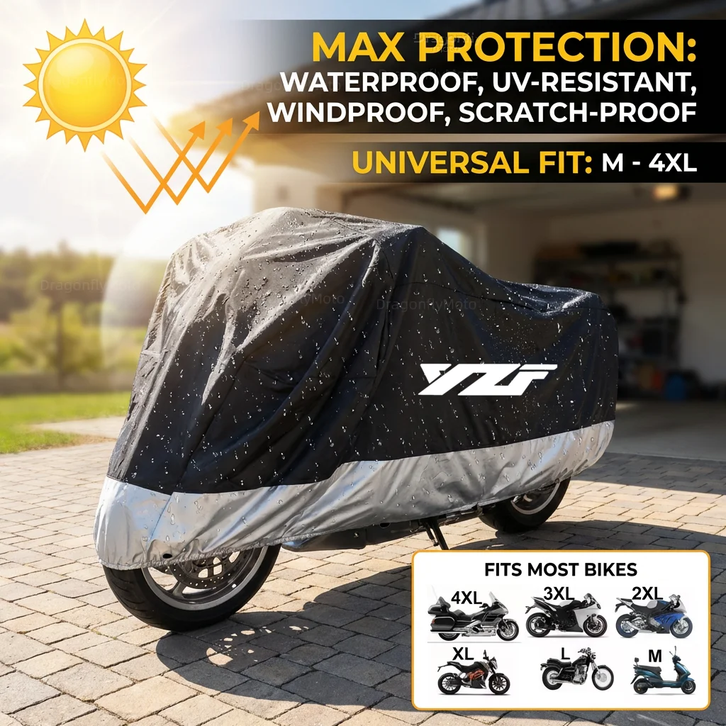 

For Yamaha YZF R3 R25 R6 R1 2013-2019 All Season Motorcycle Cover Silver Black Waterproof Dustproof UV Protection