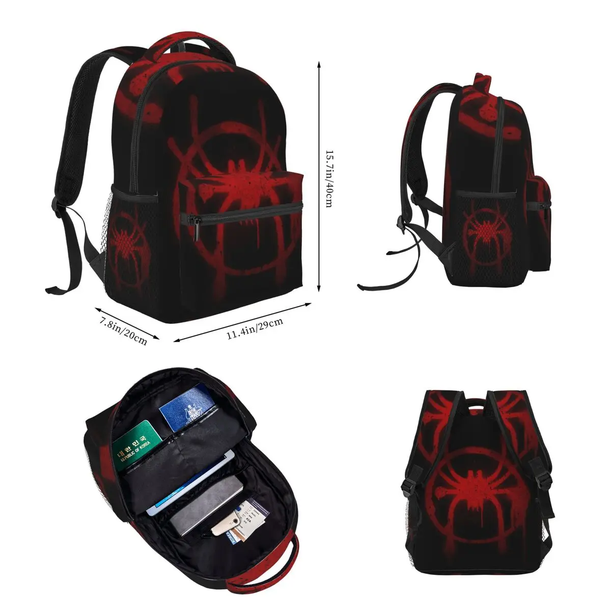 Miles Morales Spider Symbol Backpacks Boys Girls Bookbag Students School Bags Cartoon Rucksack Lunch Bag Pen Bag Three-Piece Set