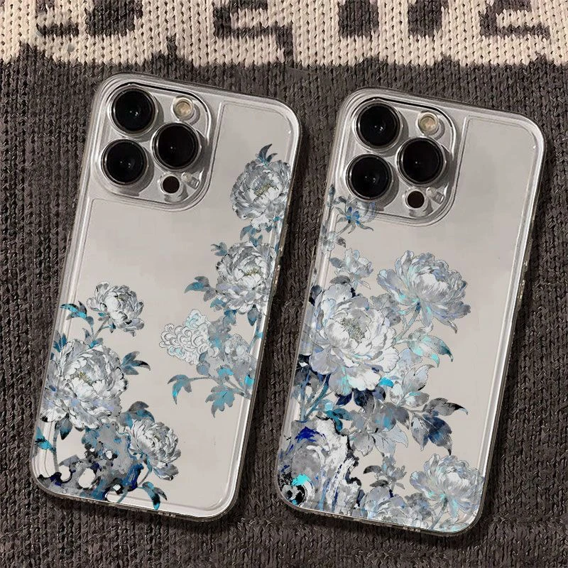Clear Peony Flower Case For Samsung A02 A03 A10 A20 A50 A11 A31 A51 A71 A12 A13 A22 A32 A52 A72 A23 A33 A53 A73 A26 Phone Case