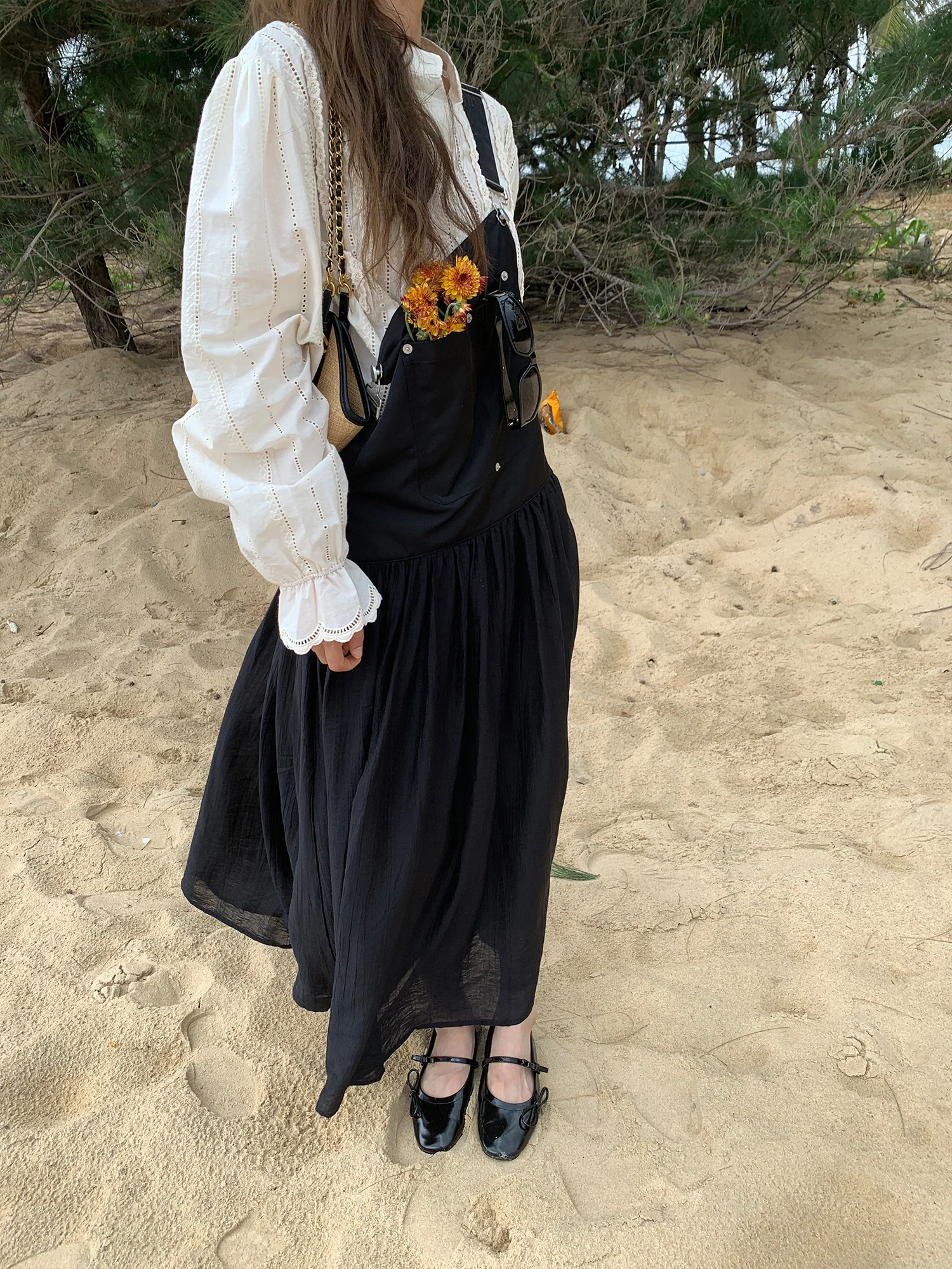 

Luttuce Early Spring 2026 New Long Strapless Splice Design Gown Korean Style A-Line Skirt Loose Fit City Commuting Dress