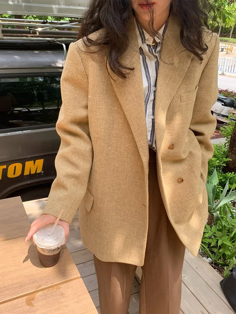 New Winter 100% Wool Short Coat Women Warm Fashion Lapel Single Breasted Woolen Suit Jacket Loose Casual Overwear Tide Autumn