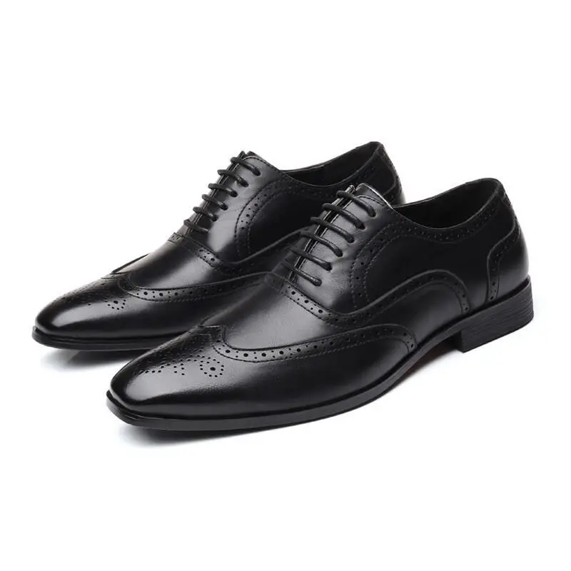 Men\'s Classic Retro Brogue Shoes Mens Lace-Up Leather Dress Business Office Flats Men Wedding Party Oxfords EUR Sizes 38-48