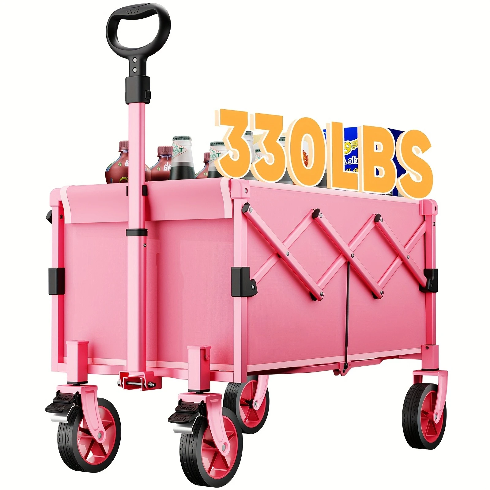 

440LBS Collapsible Wagon, Heavy Duty 34.34gal Large Capacity, Foldable Wagon, Beach Cart Large Capacity, Duty Folding Wagon