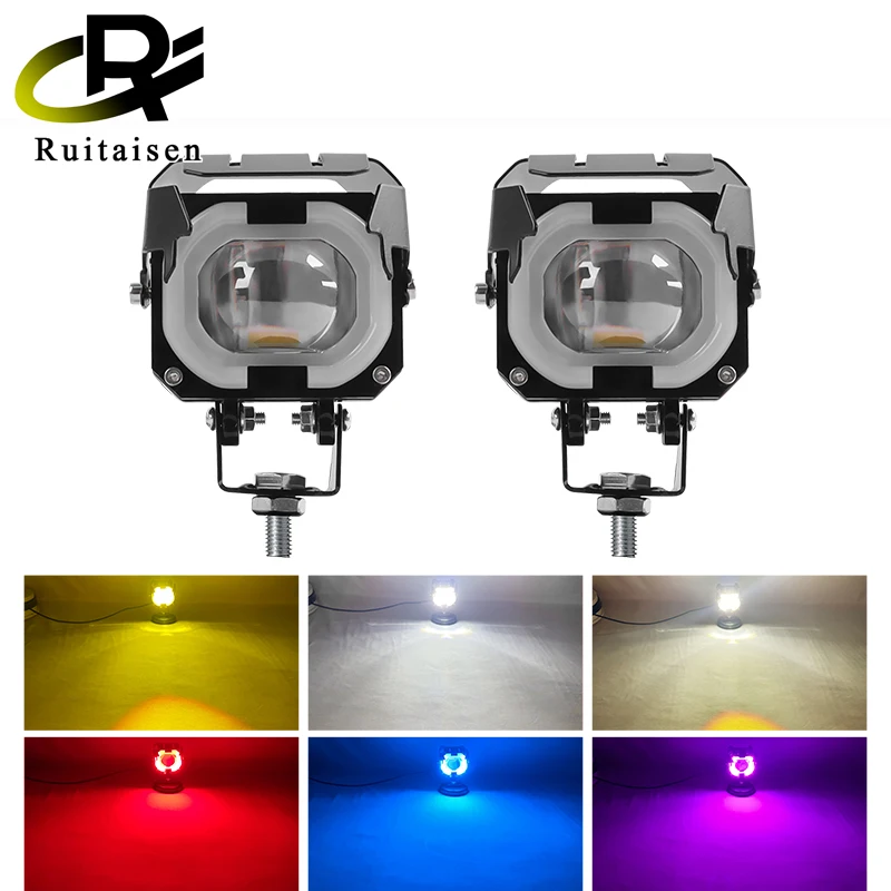 

Motorcycle Devil Eye Daytime Light Mini Spotlight 30W RGB High Power Bright Aluminum Auxiliary Headlight High/Lo Beam Fog Light