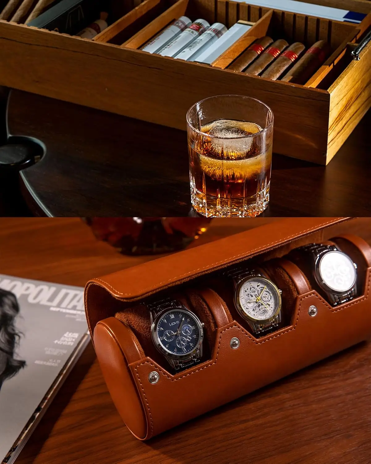 Leather Watch Travel Case - Portable Watch Roll Organizer, Handmade Luxury Gift for Men