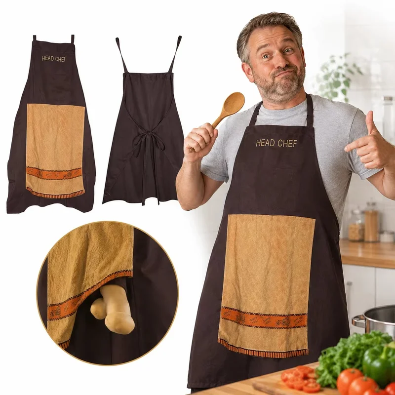 Chef Prank Apron Funny Cotton Cooking Bib Breathable Washable One Size for Men Women BBQ Baking Kitchen Party Gift Decor