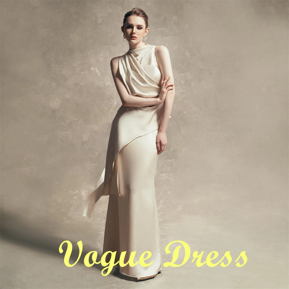 맞춤형 기질 아이보리 새틴 이브닝 드레스 오-넥 민소매 특별 행사 가운 럭셔리 연예인 가운 Hig