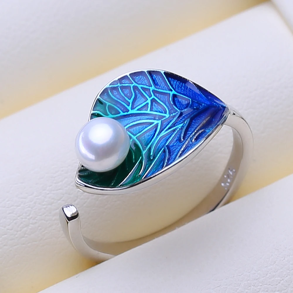 FENASY Bridal Jewelry Sets 925 Sterling Silver Stud Earrings Natural Pearl Leaf Pendant Necklaces Party Rings For Women