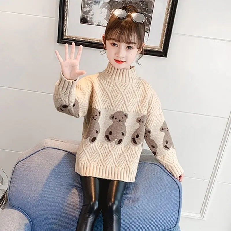 Girls' Thermal Sweater 2025 Autumn/Winter Trendy Turtleneck Plus Size Knitwear for Kids Soft Cotton Thermal Layered Winter Coat