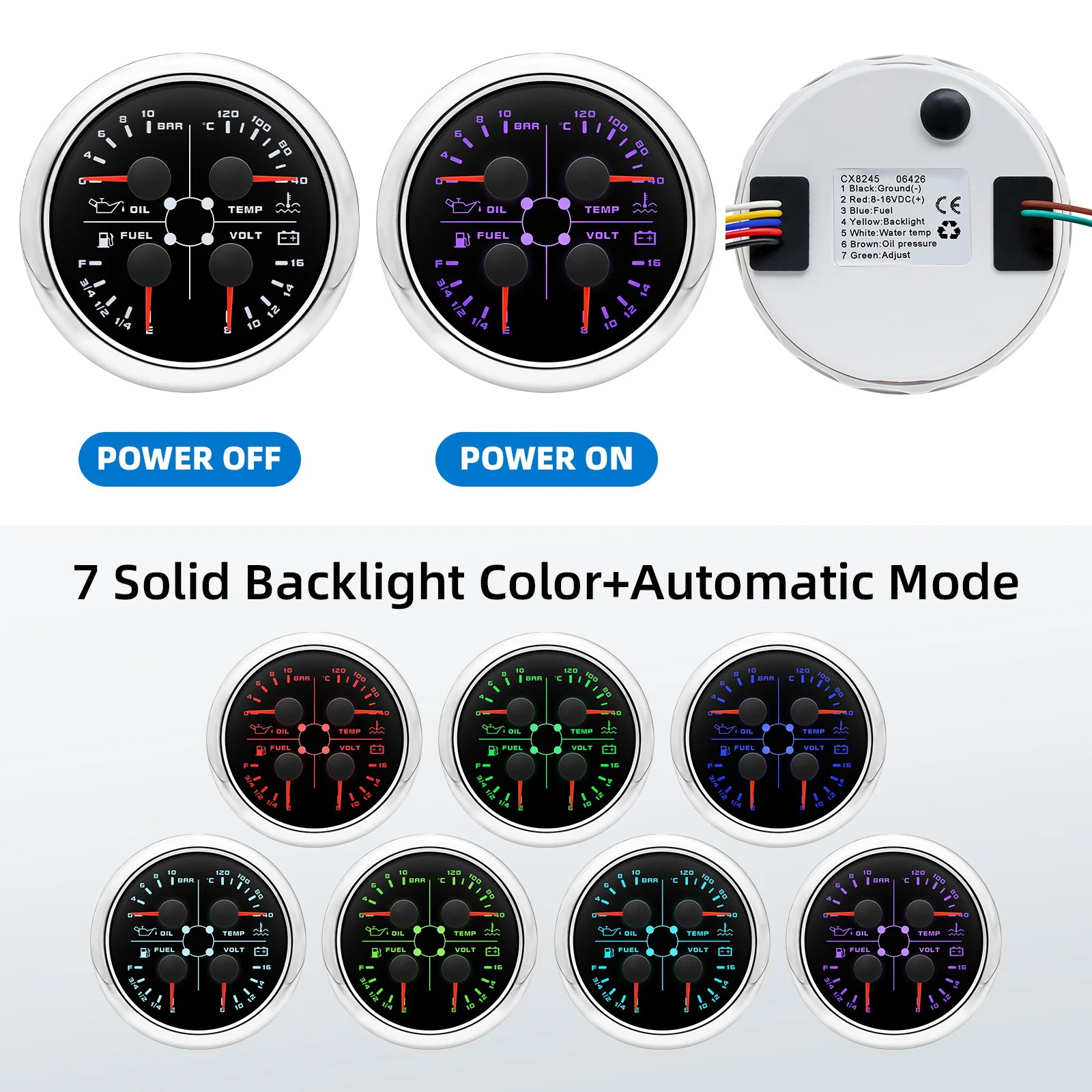 4 in1 Multifunctional Gauge 85mm Boat Speedometer with 7 Colors  Oil Pressure+Water Temp+Fuel Gauge+voltage for Car Marine Boat view 4