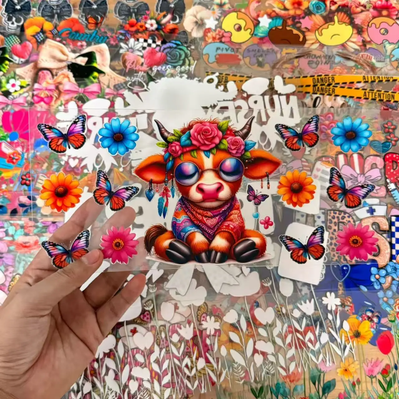 Random 5PCS Hotsale Popular Cartoon 16oz UV DTF 3D Transfer Sticker Decals For Glass Can Cup Craft DIY Gift Creative